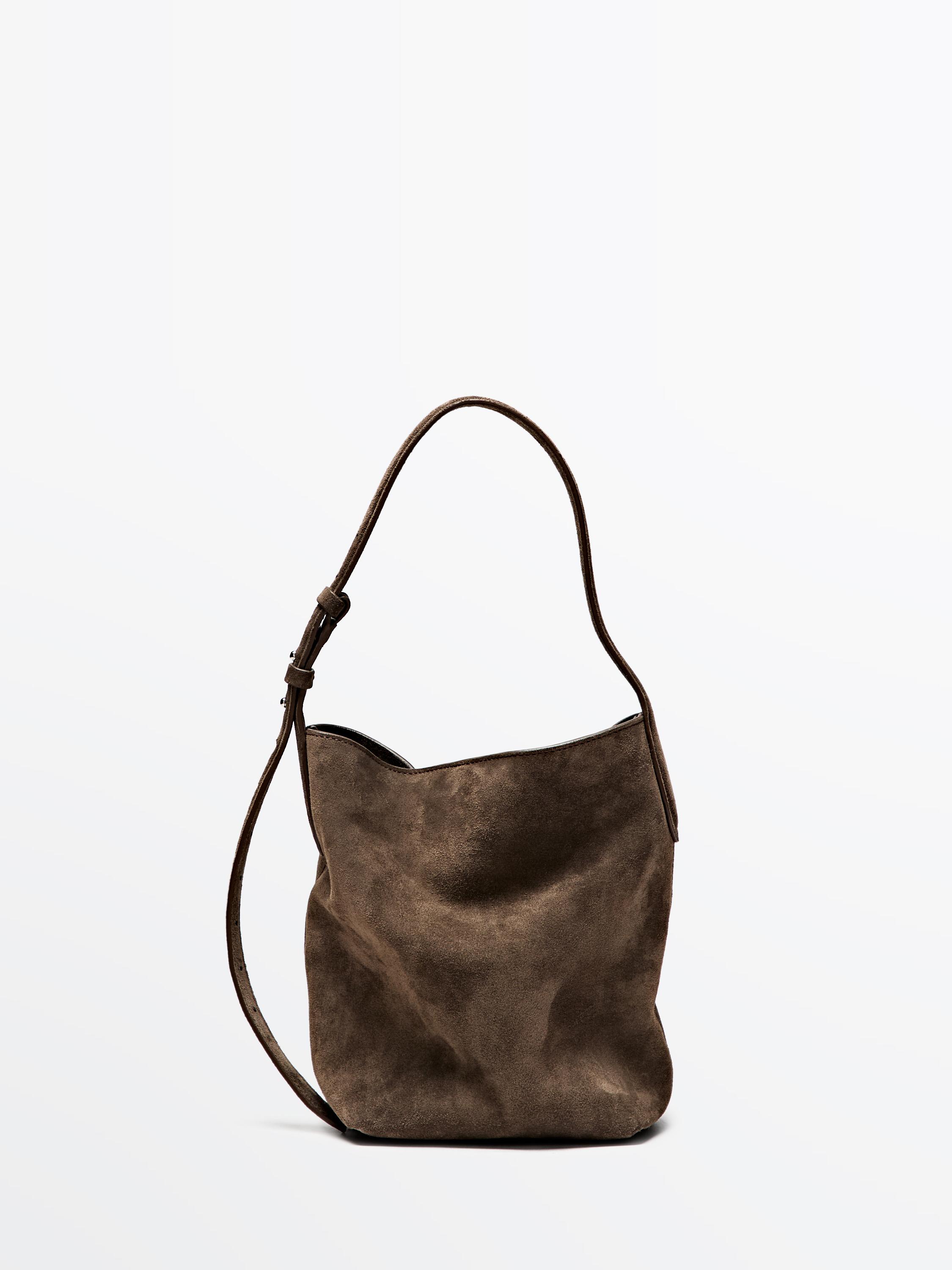 Split leather and leather mini bucket bag